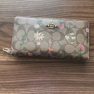 Coach Brown and Pink Wallet with Signature Monogram